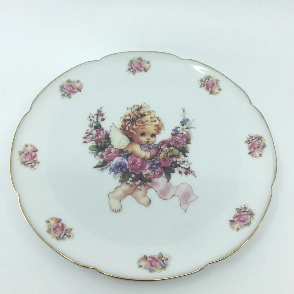 Vintage Children's Mini Tea Set White Porcelain Angel Pink Floral Gold Trim 10pc